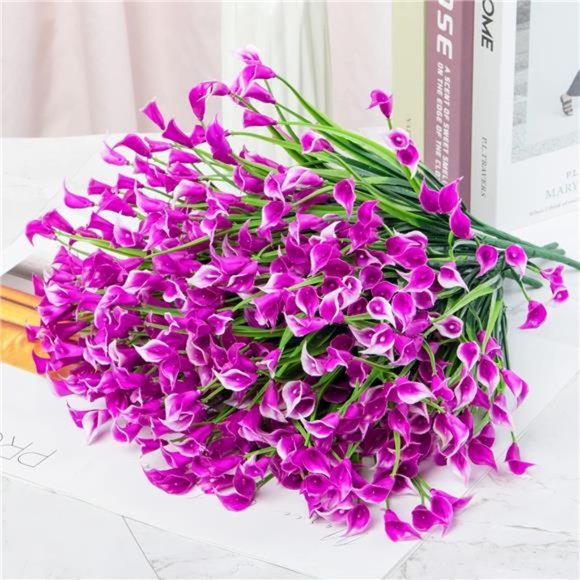 20 Bundles Artificial Flowers for Outdoors Fake Calla Lily Flowers, Fuchsia - Picture 4 of 7